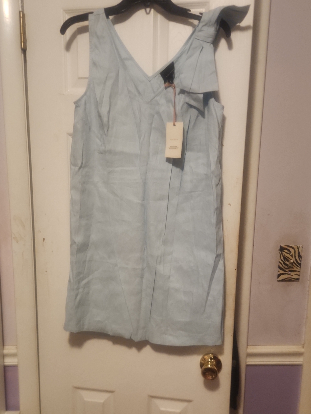Alex Marie Light Blue V-Neck Sleeveless Mini Dress with Shoulder Bow